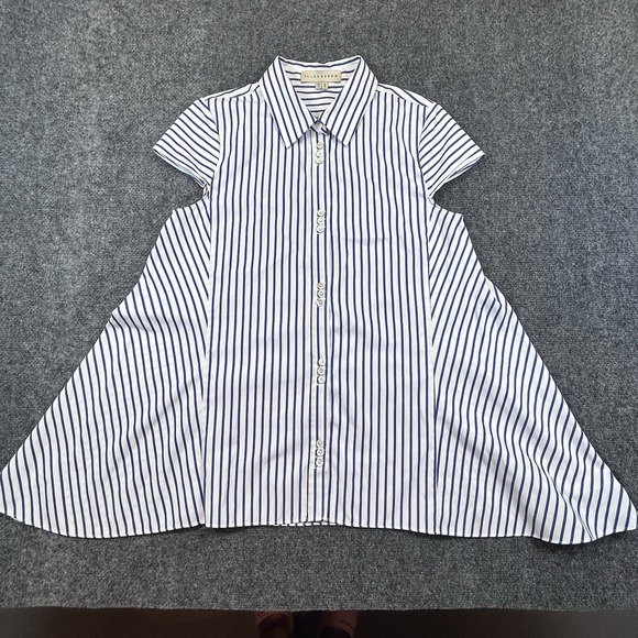 Elle Sasson Tops - Elle Sasson 4 36 Blue White 100% Cotton Striped Button Down Shirt Top Asymmetric
